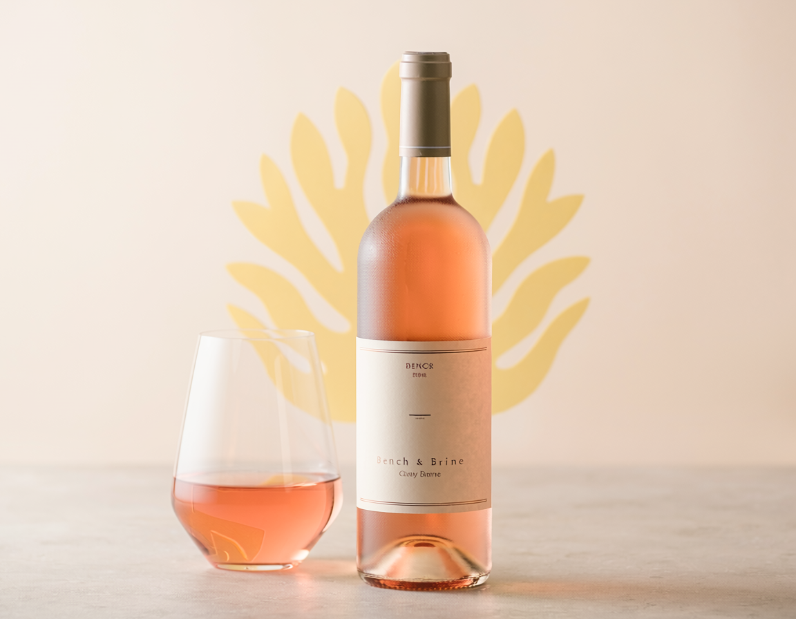 Bottle of Rosé de Saignée traditional method sparkling rosé with a glass
